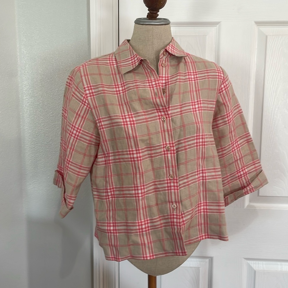 Westbound Essentials 100% Linen Button Down Plaid… - image 1